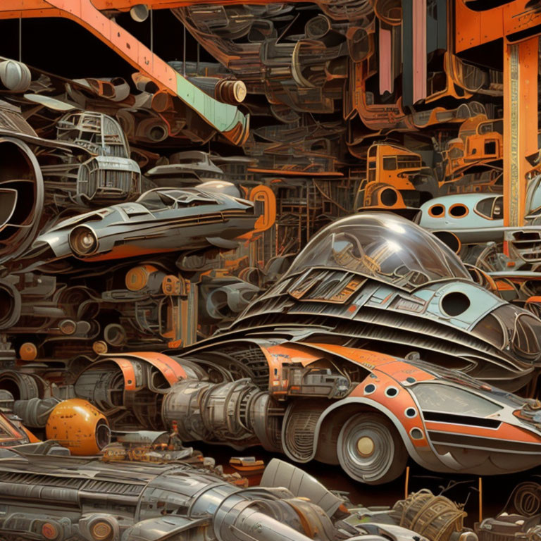 Futuristic floating vehicles and robots in cluttered environment