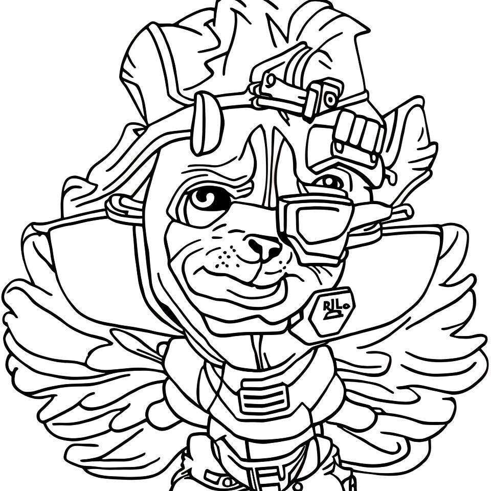 Cartoon dog with angel wings in firefighter gear and "R.I.P." badge