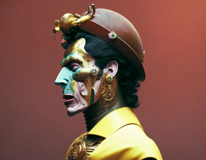 Profile View of Person with Steampunk-Style Makeup and Decorated Helmet