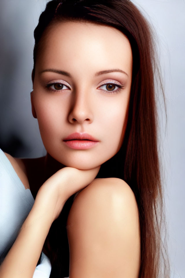 Portrait of Woman with Half Face Covered by Brown Hair