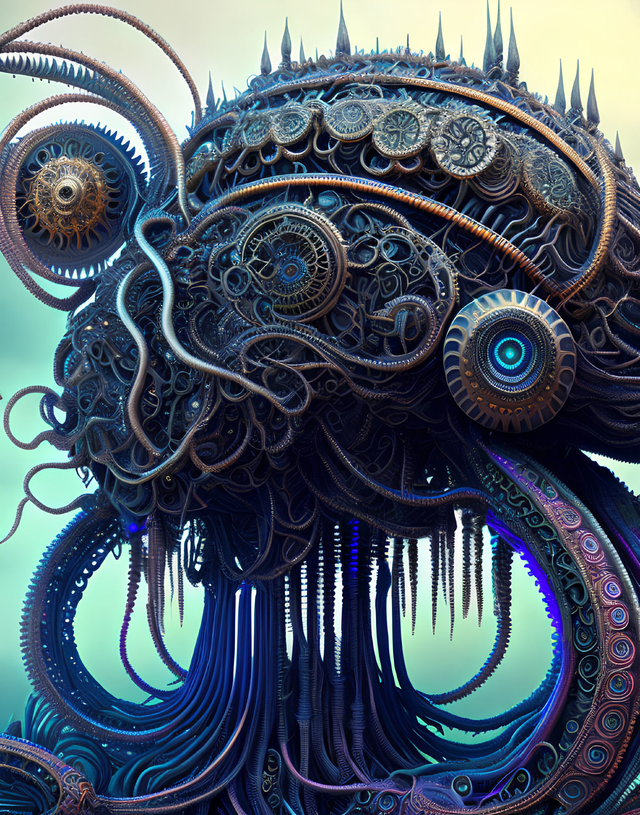 Abstract Digital Artwork: Mechanical and Organic Shapes with Gears, Tentacles, and Protrusions