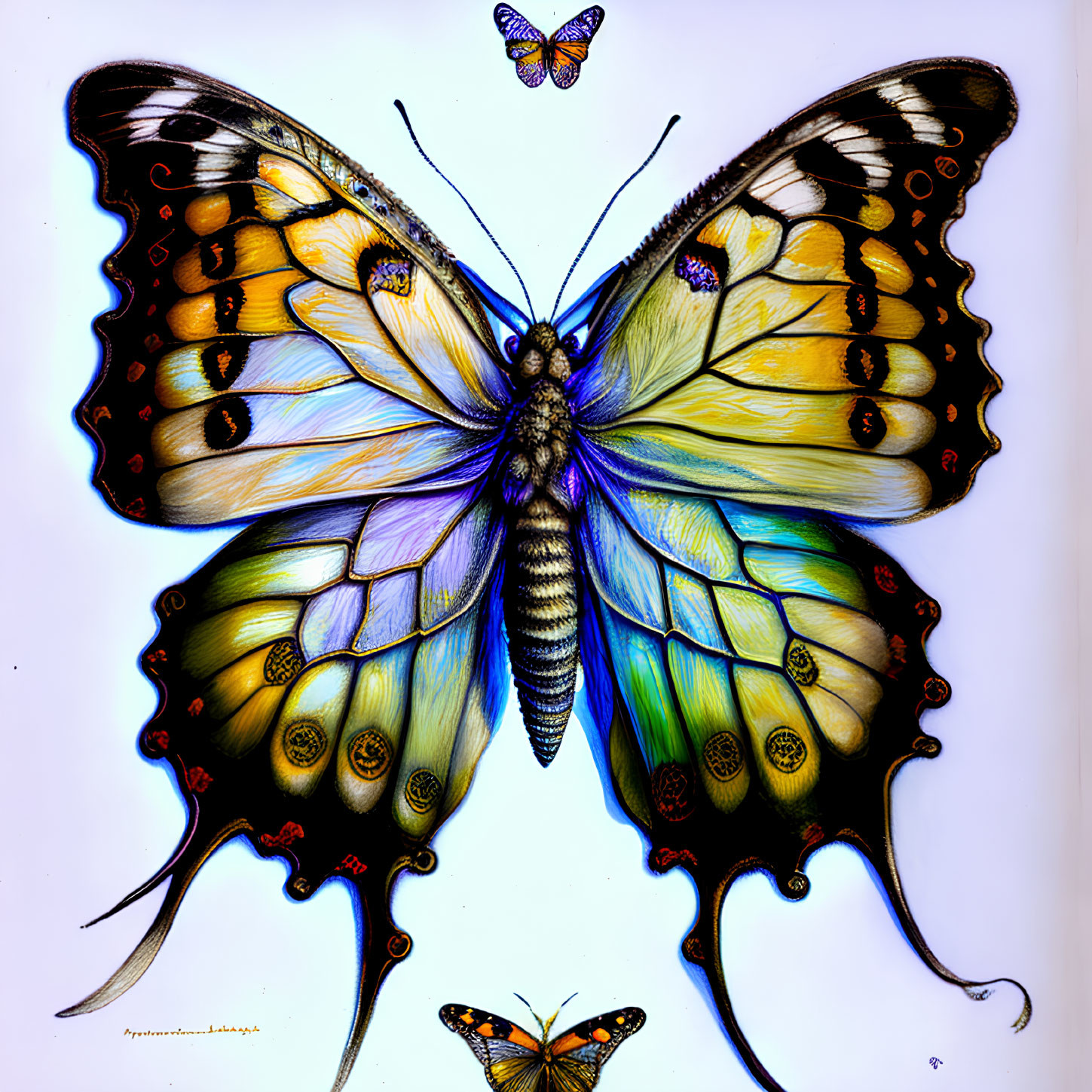 Colorful Butterfly Illustration with Detailed Patterns on Wings