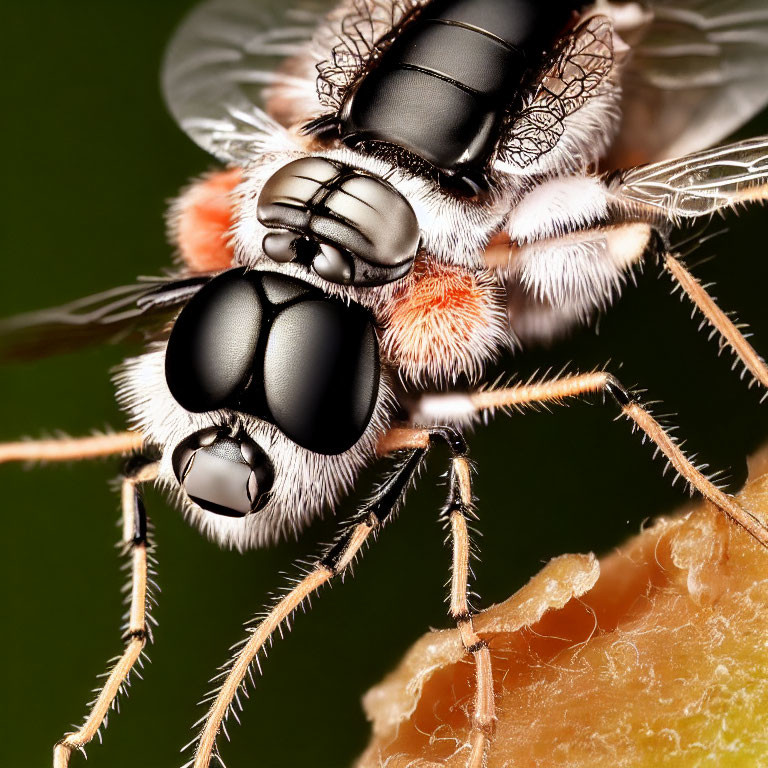 Detailed Close-Up of Fly's Eyes and Wings on Surface