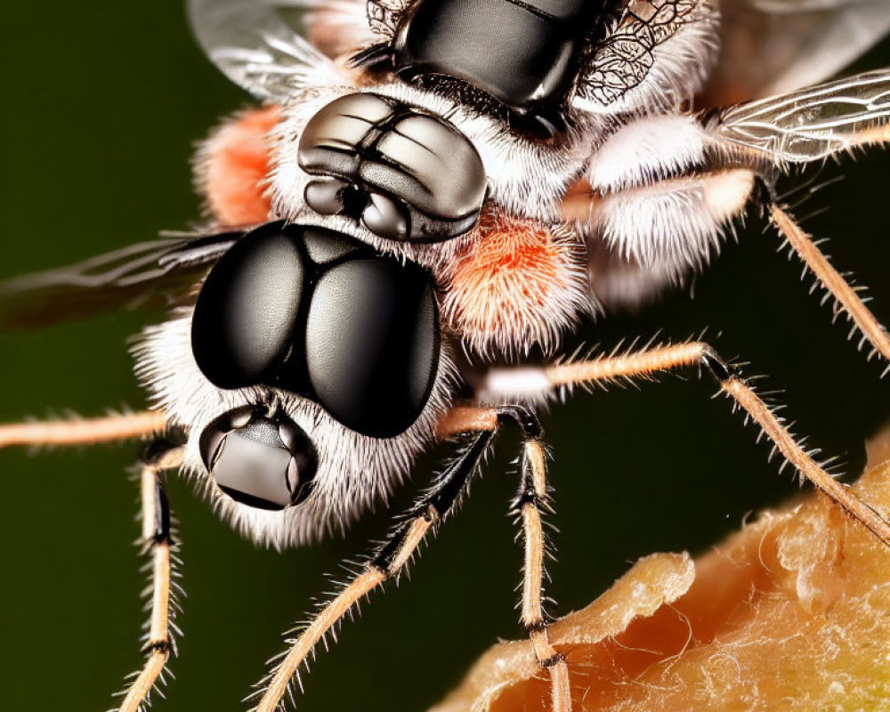 Detailed Close-Up of Fly's Eyes and Wings on Surface