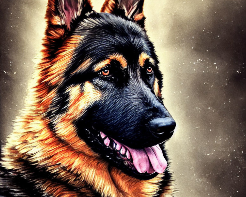 Detailed Digital Painting of German Shepherd with Perked Ears