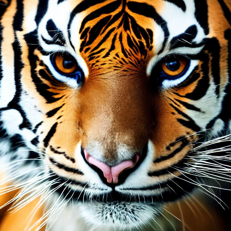 Detailed Close-Up of Tiger's Intense Orange and Black Striped Face