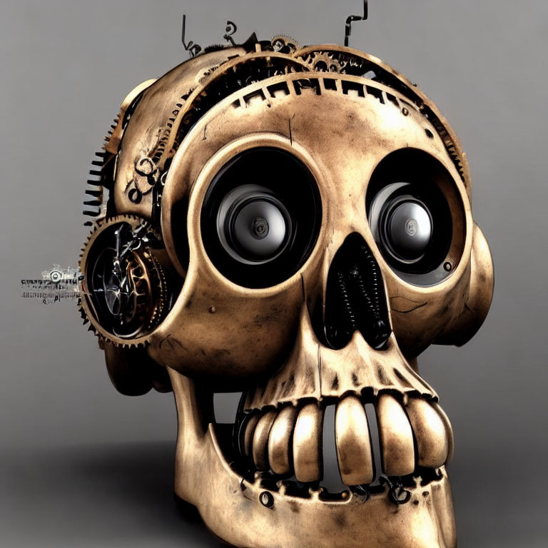 Skull with mechanical features and steampunk aesthetics