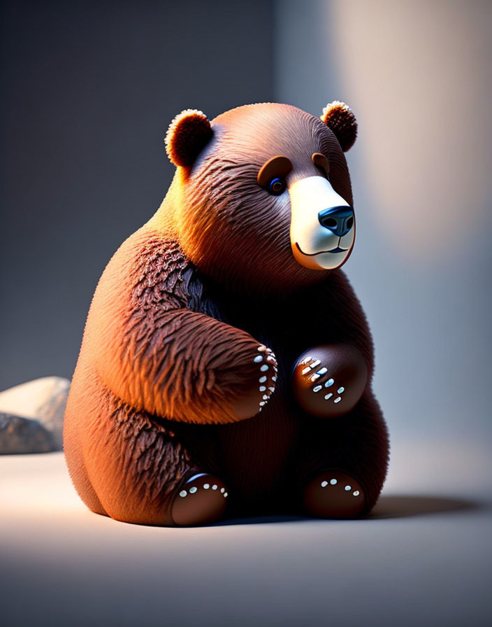 Cute 3D brown bear illustration sitting with raised paw