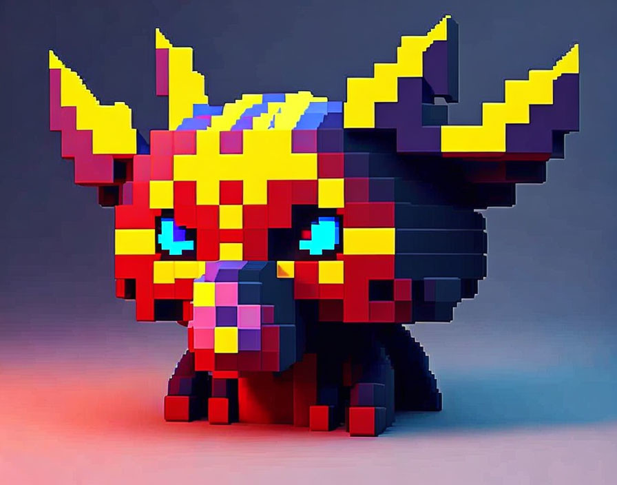 Colorful pixel art creature with lightning-shaped features on gradient background