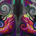 Psychedelic mirrored image with swirl patterns and colorful textures