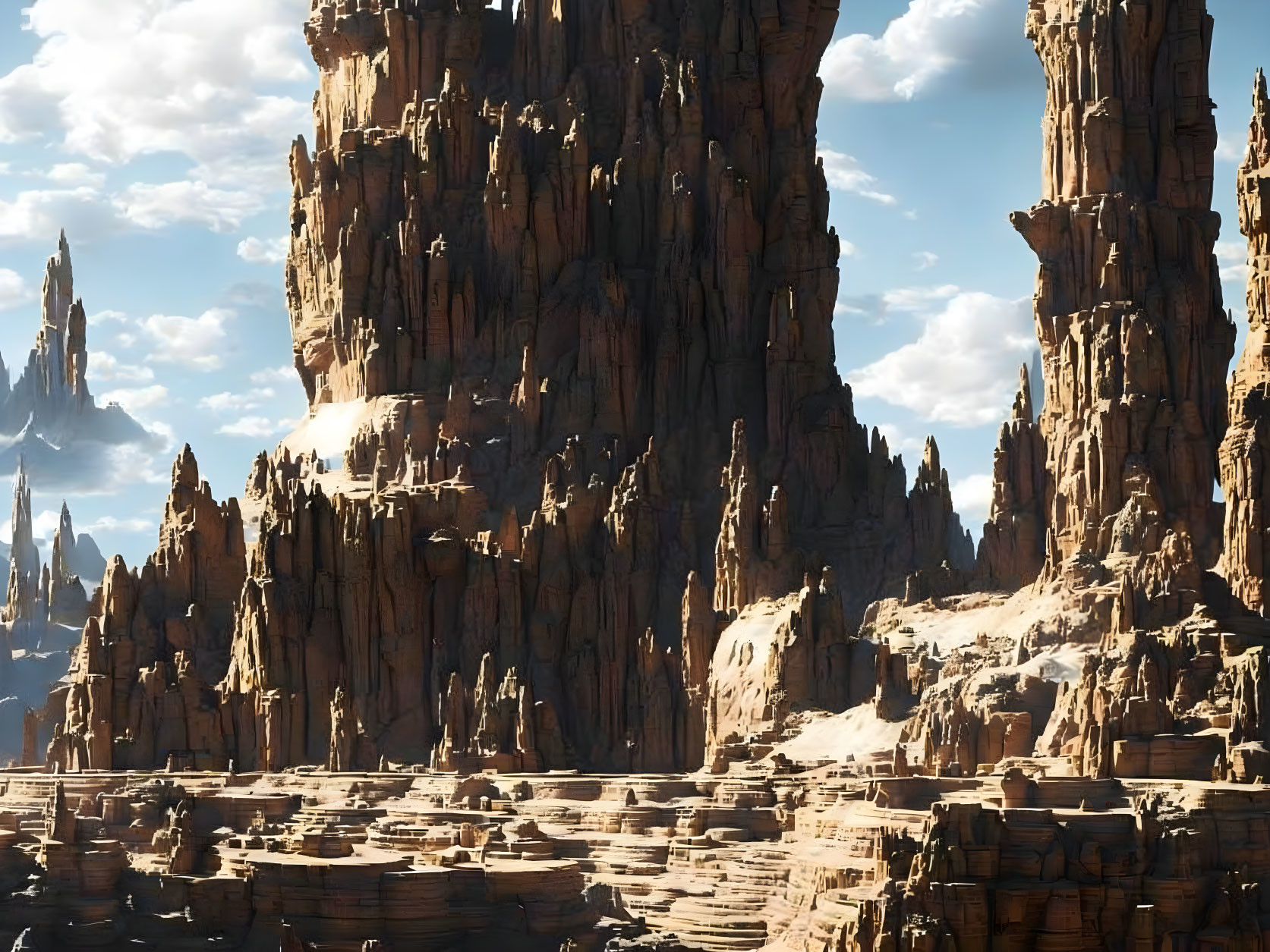 Majestic jagged rock formations under clear sky