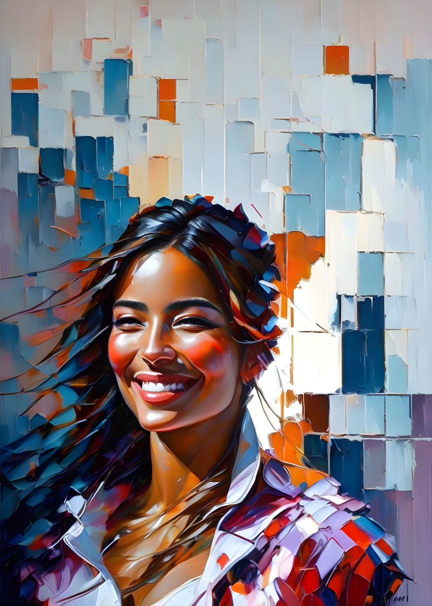 Colorful Portrait of Smiling Woman with Abstract Background