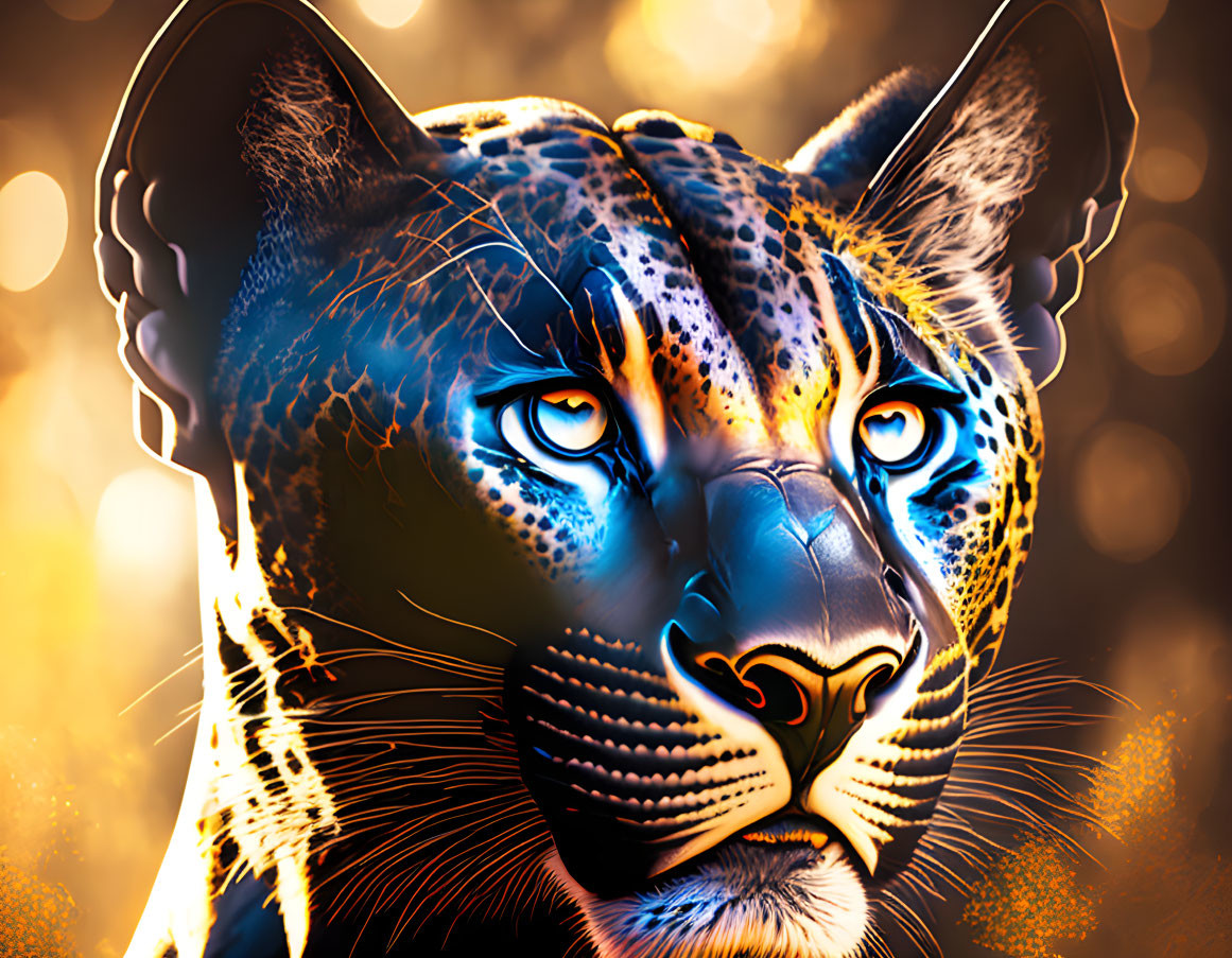 Leopard digital art with blue eyes and golden spots