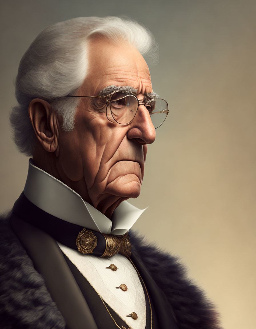 Elderly man digital artwork in formal attire