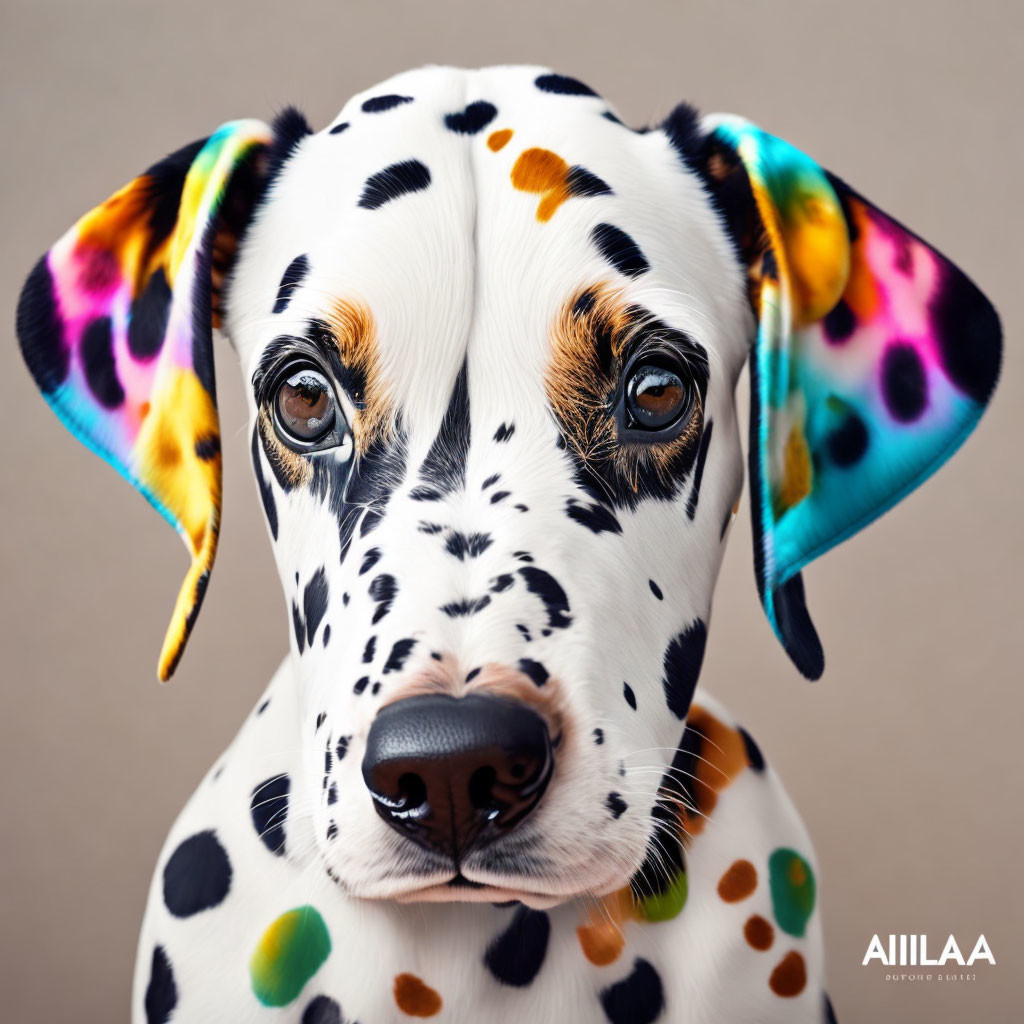 Dalmatian Dog with Multicolored Spots in Close-up Shot