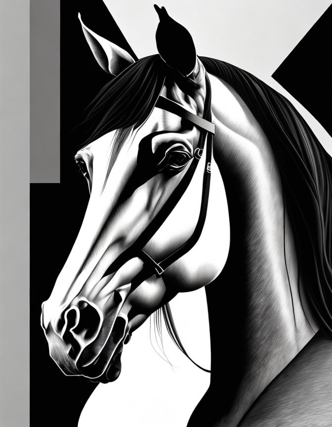 Monochromatic horse art with geometric backdrop