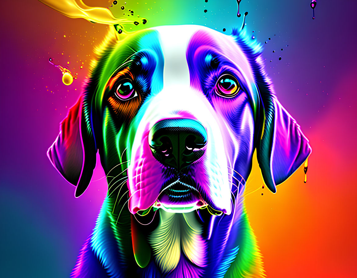 Colorful Digital Artwork: Melting Dog in Neon Hues