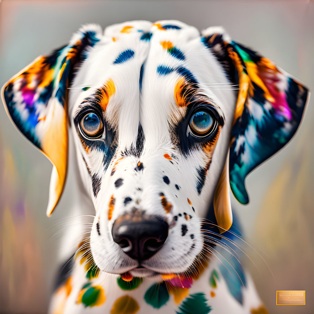 Colorful speckled Dalmatian dog with soulful eyes and floppy ears in close-up