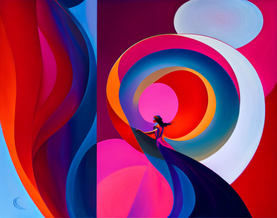 Abstract colorful vortex with vibrant reds, blues, and purples