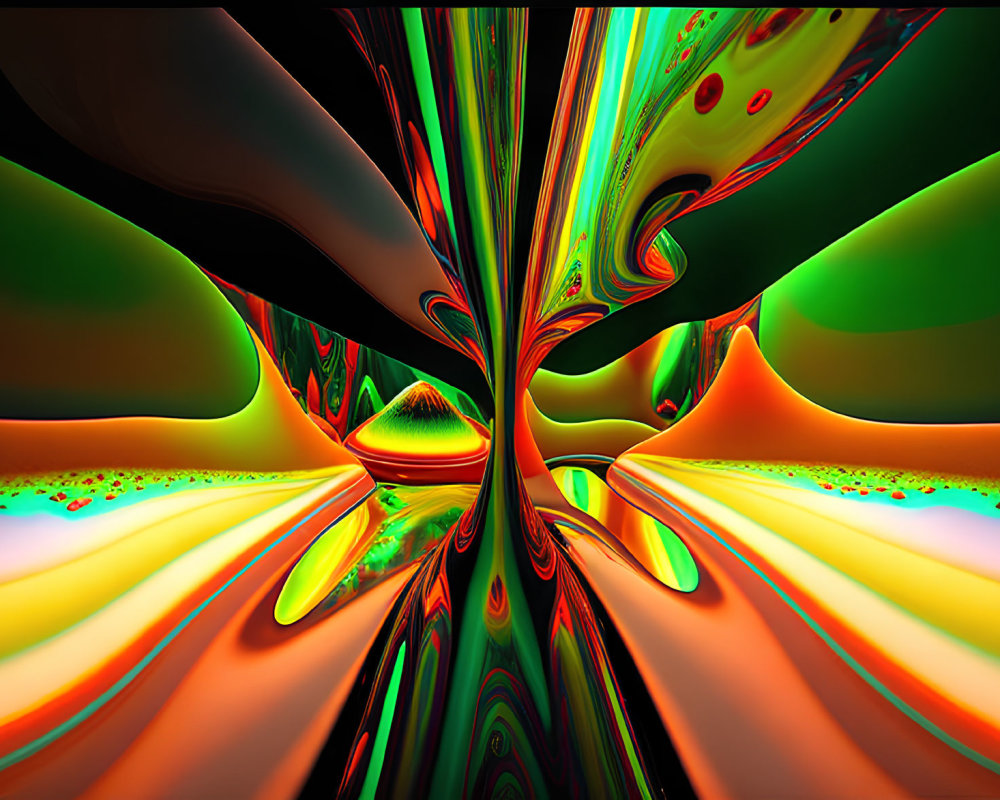 Vibrant green, red, and black psychedelic abstract digital art