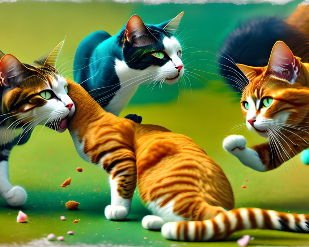 Colorful Animated Cats Interacting on Vibrant Background