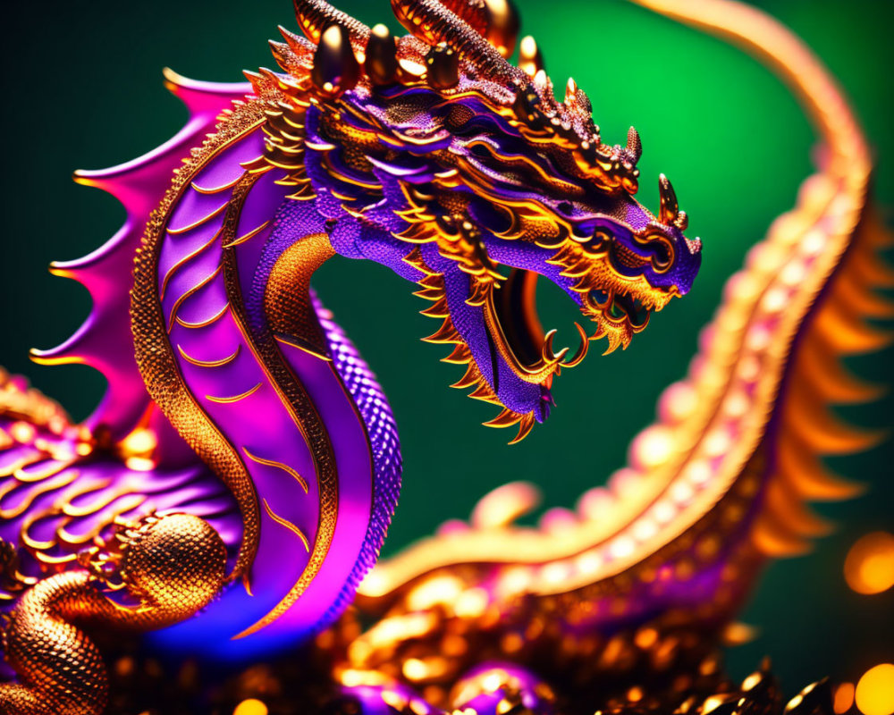 Golden dragon art on green background symbolizing power and Asian culture