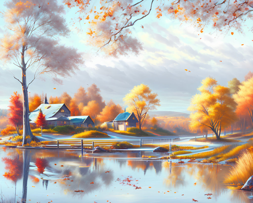 Tranquil Autumn Landscape with Colorful Trees and Lake