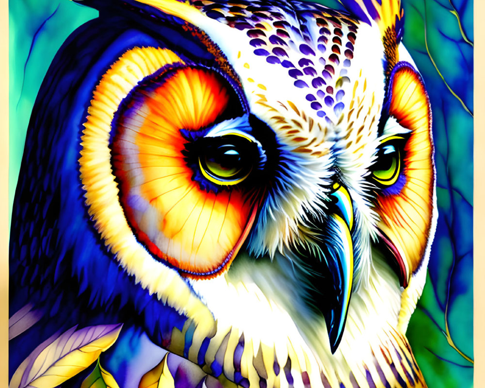 Colorful Owl Illustration with Exaggerated Eyes and Intricate Patterns