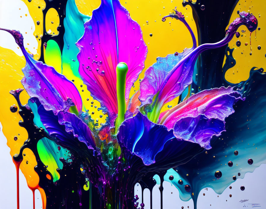 Colorful Paint Splashes Resembling Flowers on White Background