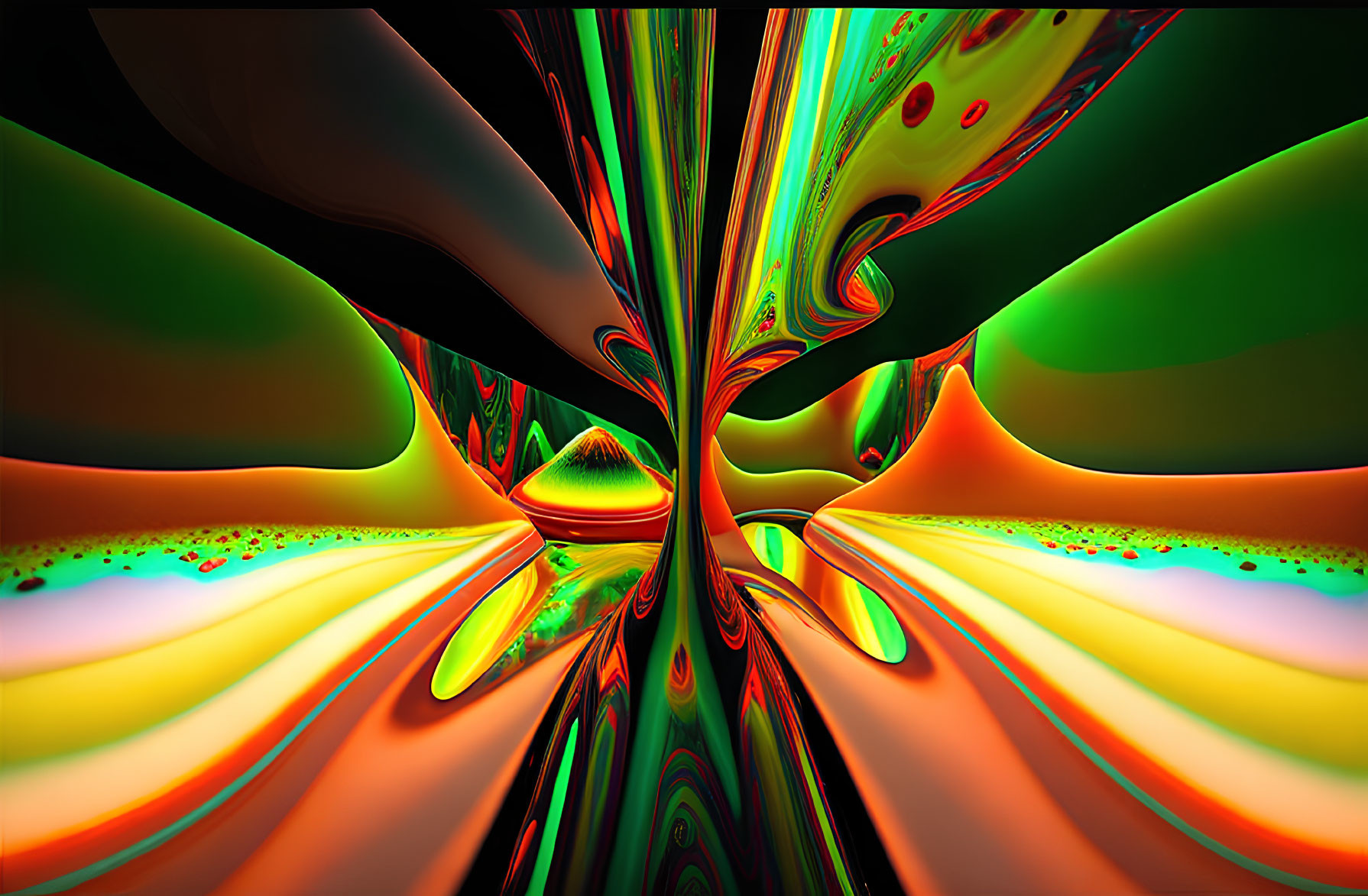 Vibrant green, red, and black psychedelic abstract digital art