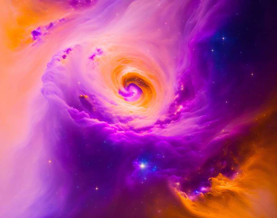 Colorful Purple, Orange, and Yellow Cosmic Swirl with Stars