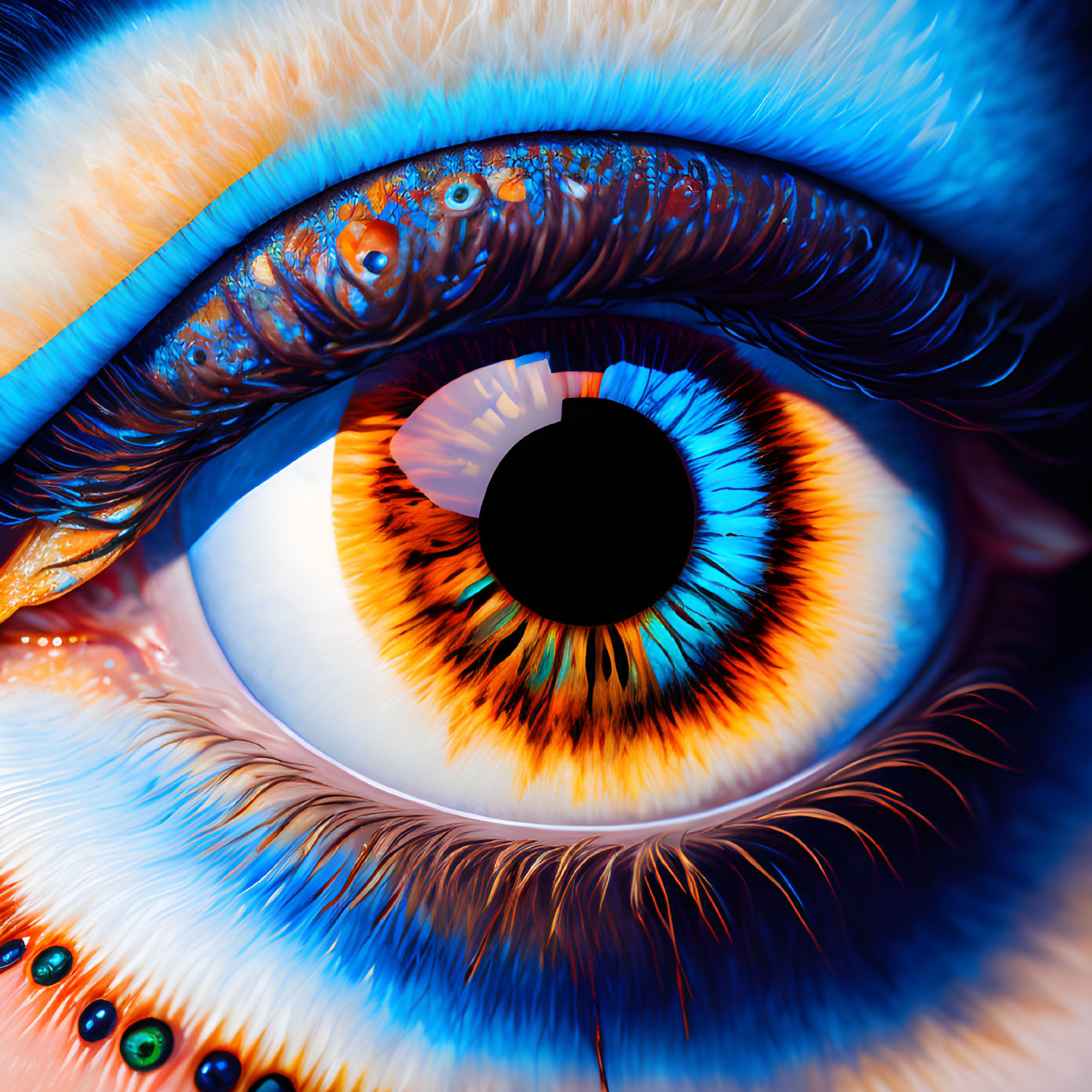 Detailed Close-Up of Human Eye with Blue and Orange Iris