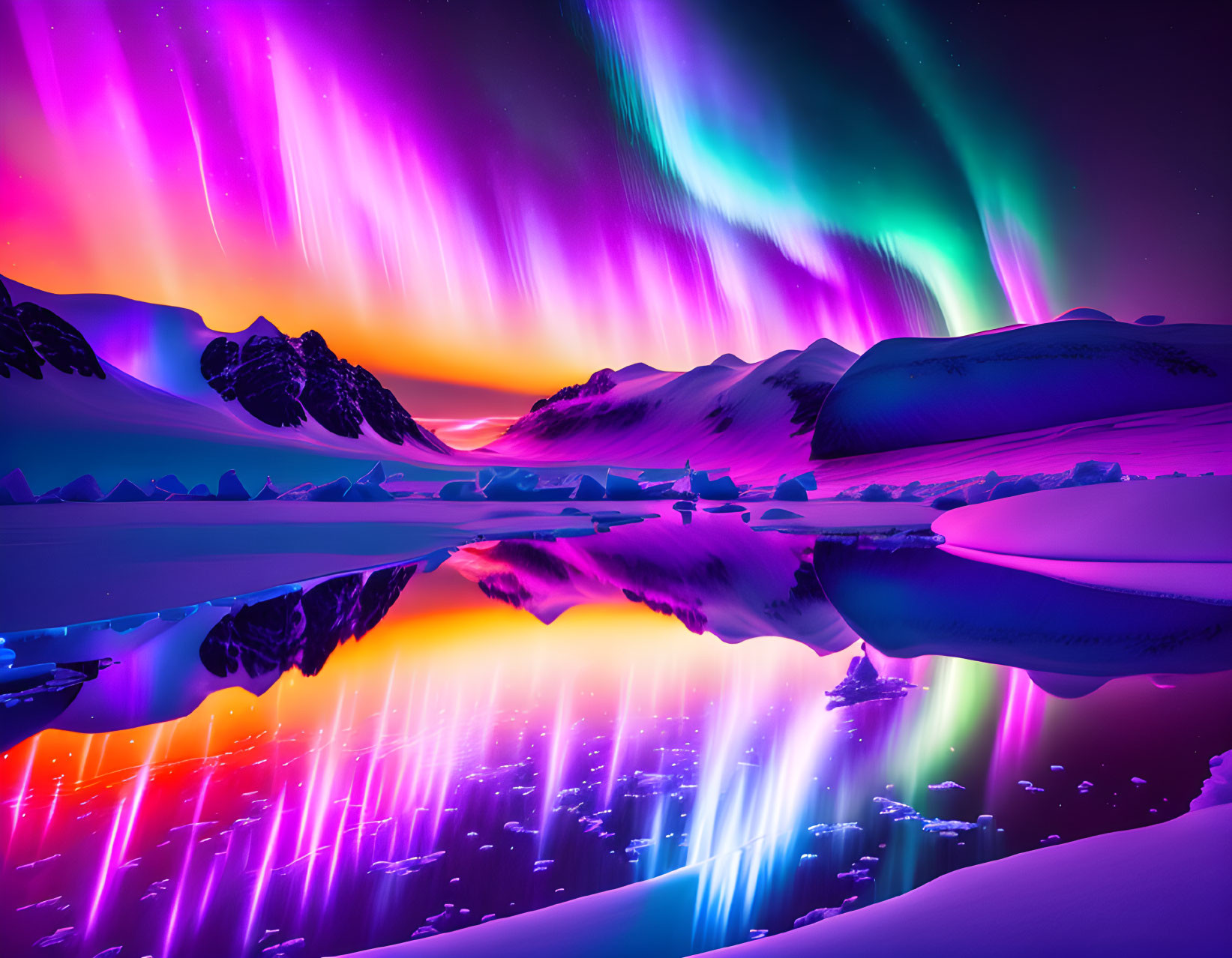 Aurora Lights Over Snowy Mountain Landscape at Twilight