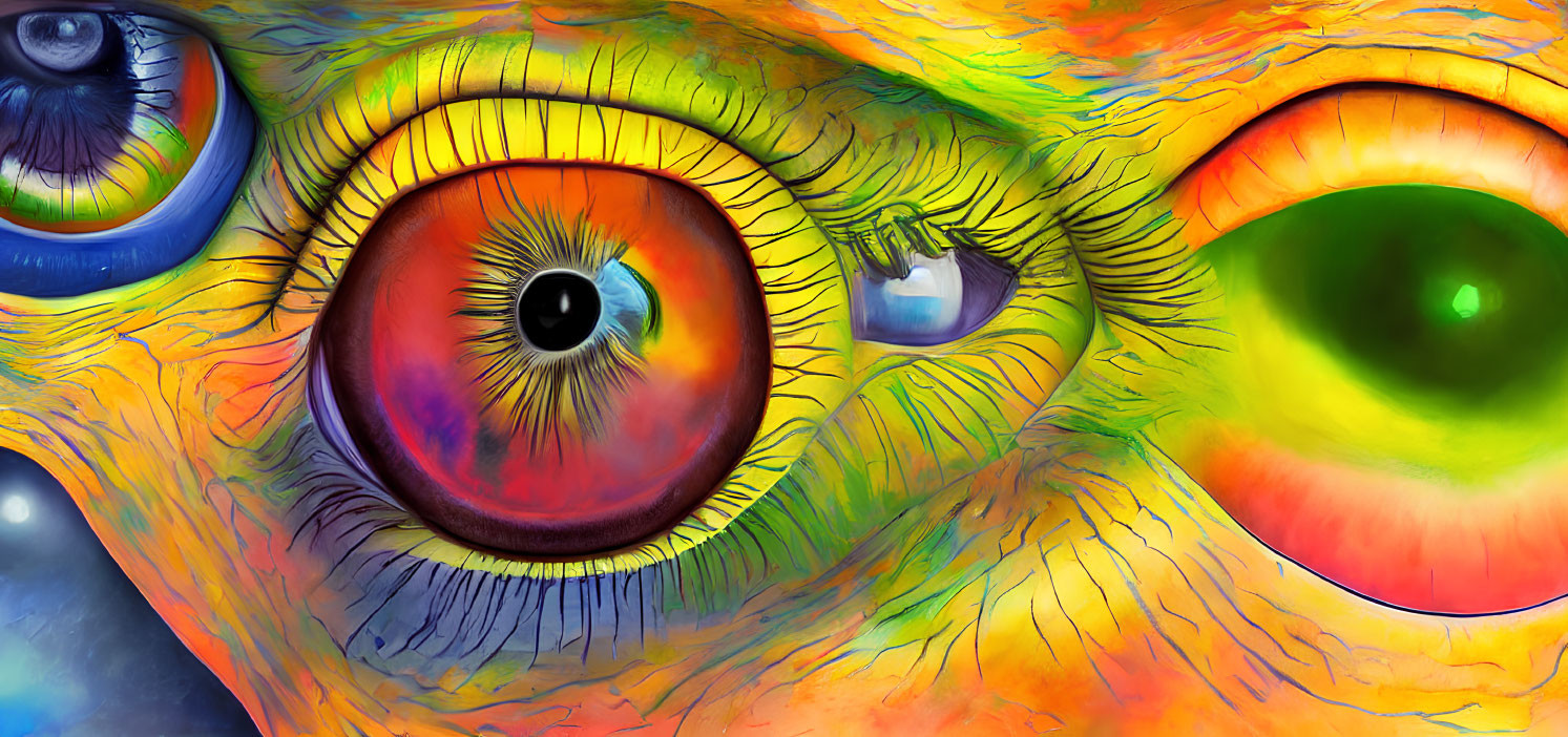 Colorful Hyper-Realistic Eyes in Fiery Digital Art