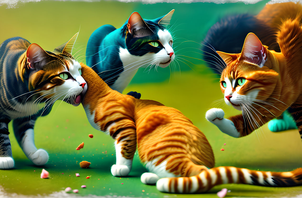 Colorful Animated Cats Interacting on Vibrant Background