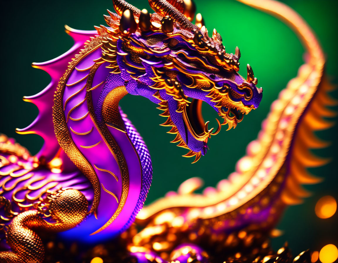 Golden dragon art on green background symbolizing power and Asian culture