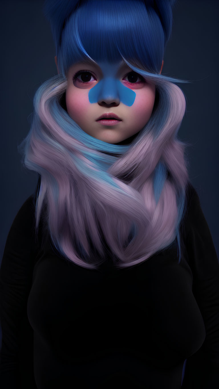 Fantasy Makeup and Pastel Hair Portrait on Dark Background