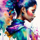 Colorful digital artwork: Woman with paint-splattered effect