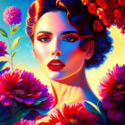 Vibrant flowers and warm-cool tones in woman portrait