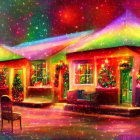 Festive Christmas house with lights under starry sky