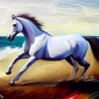 Colorful Abstract Painting of White Horse in Motion