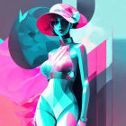 Colorful Illustration of Stylish Woman in Geometric Clothing