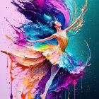 Colorful Ballet Dancer Artwork with Flowing Dress and Paint-like Textures