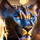 Leopard digital art with blue eyes and golden spots