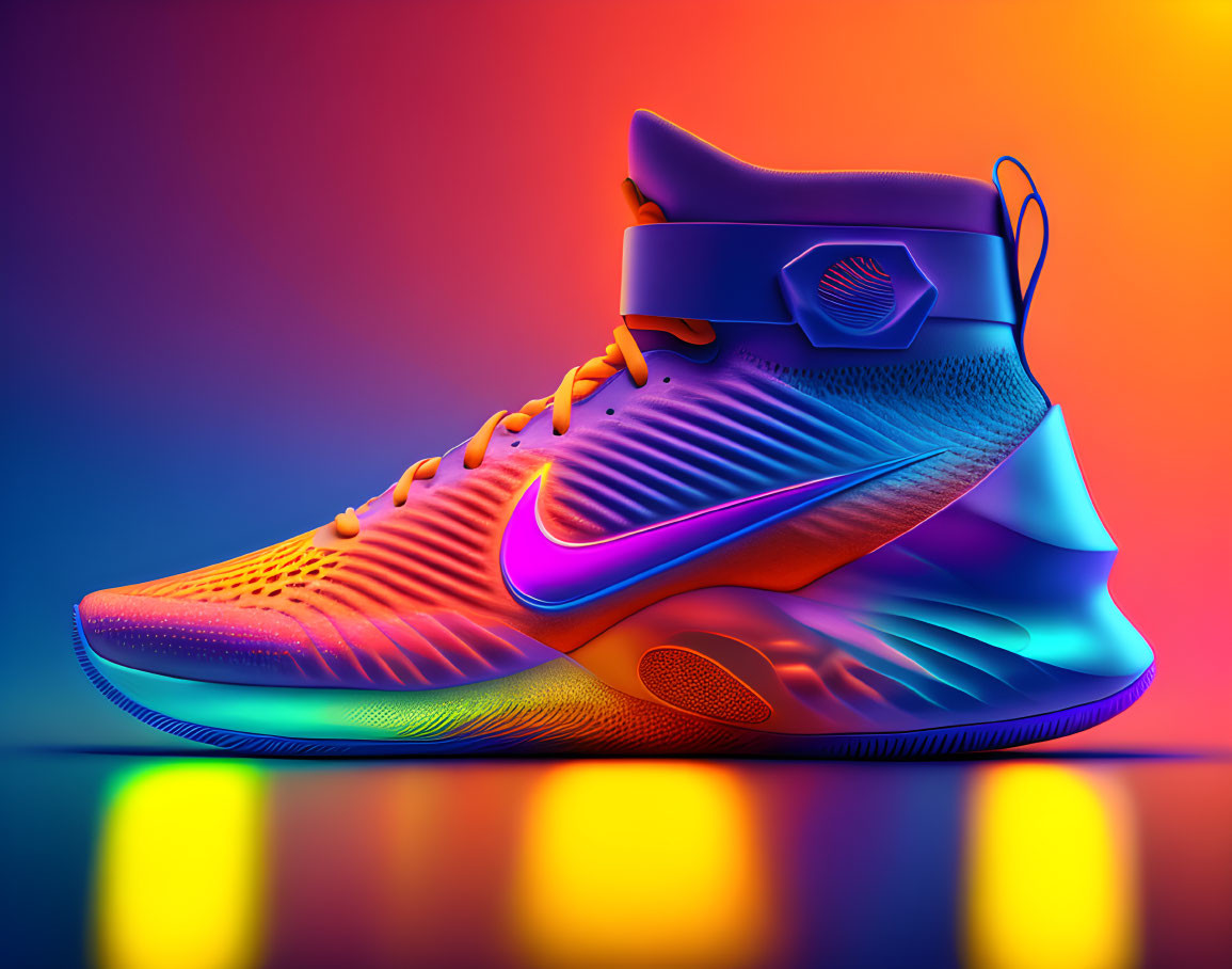 Colorful High-Top Sneaker with Gradient Background and Swoosh Logo