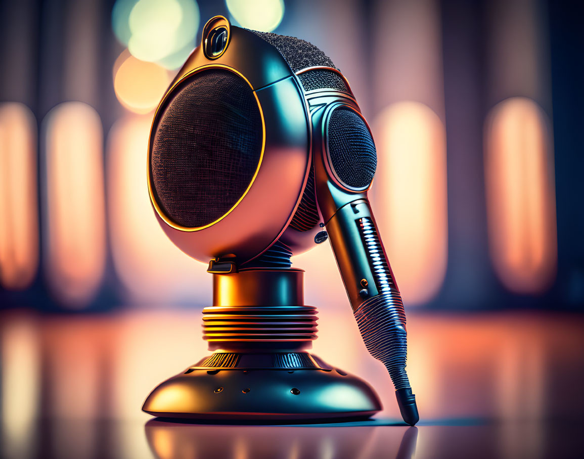 Vintage Microphone with Modern Twist on Colorful Bokeh Background