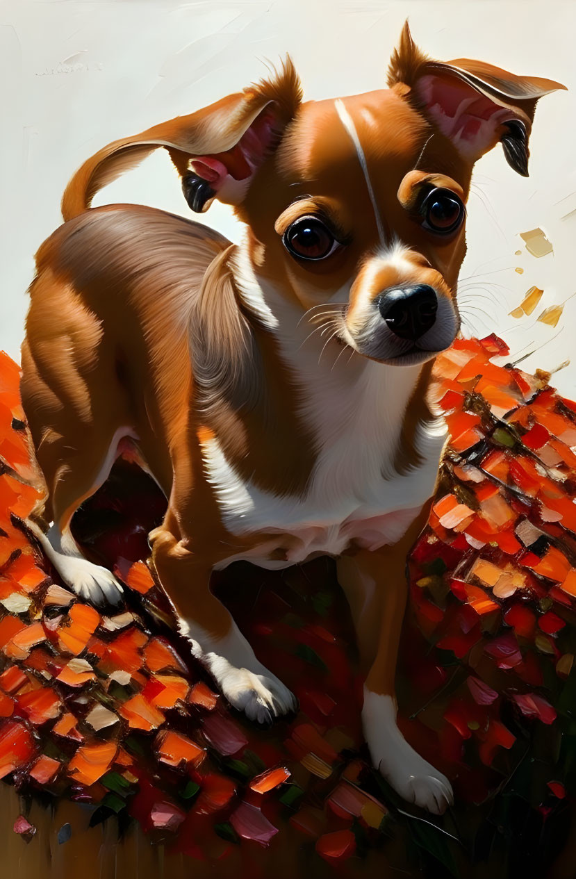 Colorful Chihuahua Painting Among Flowers with Dynamic Brush Strokes