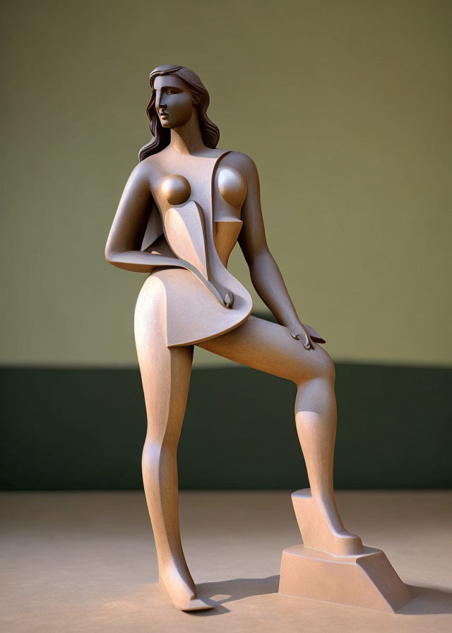 Modern stylized sculpture of female figure with exaggerated curves and simplified features.