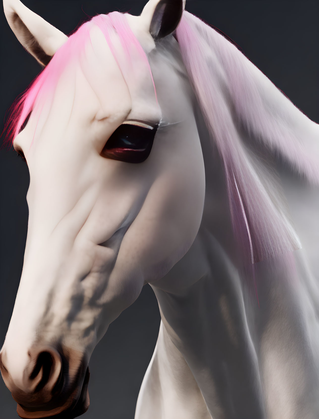 White Digital Horse with Pink Mane and Black Blinders