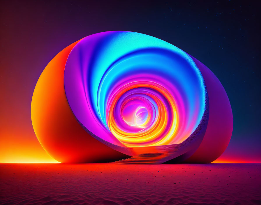 Colorful Shell Structure in Desert Night Sky with Swirling Patterns